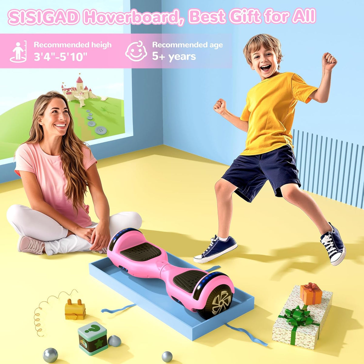 Hoverboard, zelfbalancerende scooter, 6,5 inch, twee wielen, zelfbalancerend, hoverboard met bluetooth-luidspreker en ledverlichting, cadeau voor kinderen