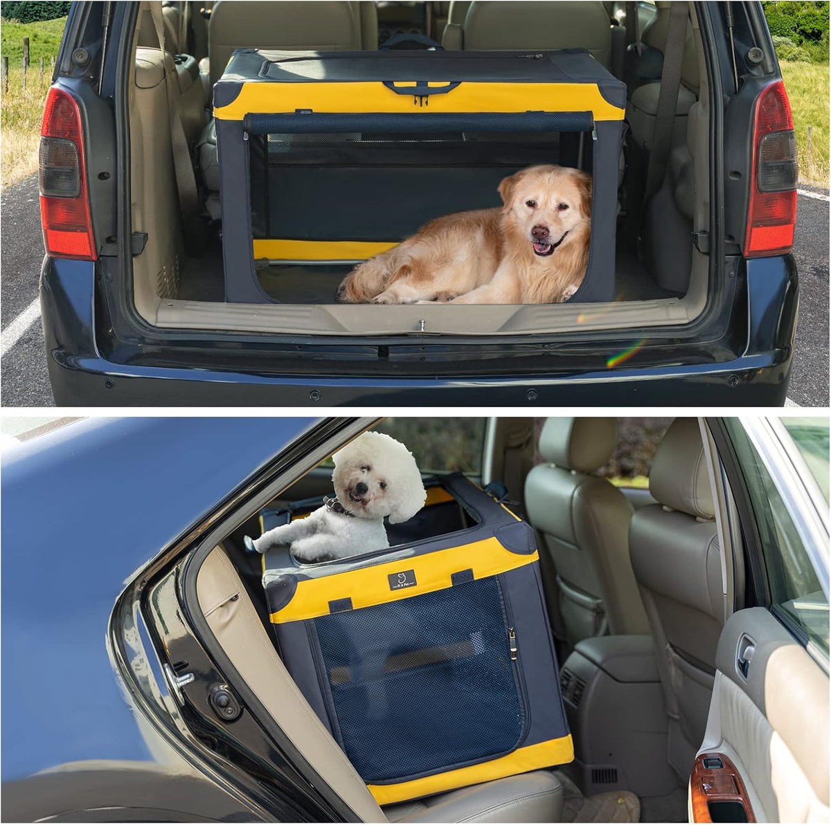 A 4 Pet Grote hondenkrat, 91,4 cm zachte hondenreiskrat voor middelgrote tot grote honden, opvouwbaar hondenkrat met verstelbaar stalen frame en wasbare stoffen hoes, geel