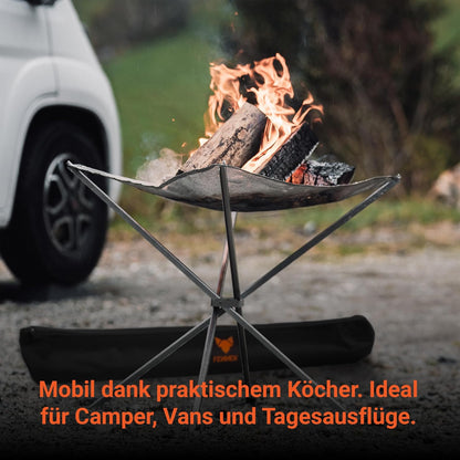 FENNEK HIGHFIRE | Vuurnet - hoogwaardig/draagbaar | van hittebestendig edestaal | met tas | perfect voor thuis of mobiel gebruik | XL formaat/60 x 60 x 63 cm