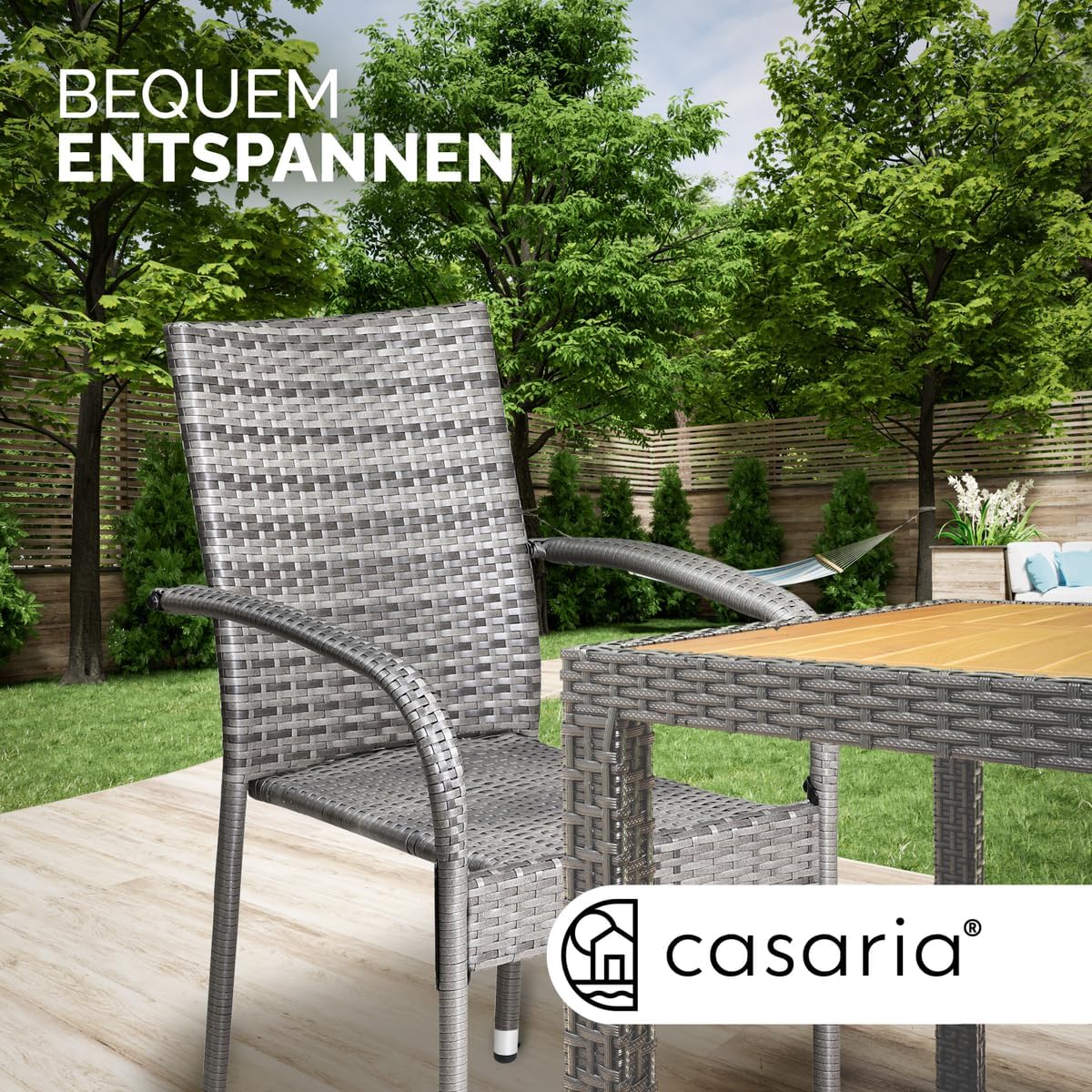CASARIA® Set of 4 Polyrotin Stackable Outdoor Chairs with Armrests | Stackable, Weatherproof Outdoor Chairs with Armrests | Load Capacity of 160 kg | For Camping, Patio, Balcony - QUORE