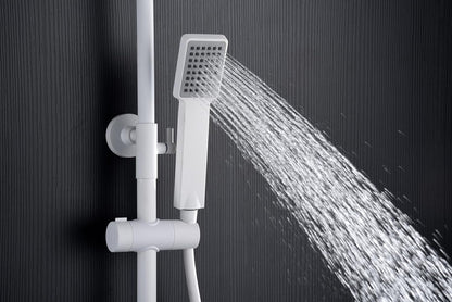 Thermostatische Douchekolom – Douchegarnituur – Douchekraan – Douchepaneel – Douche Set – Mat Wit – Roestvrij Staal – 20 cm Vierkante Douchekop