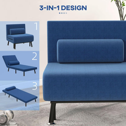 HOMCOM Schlafsessel, Klappbett mit Bettfunktion, Rückenkissen, Klappbar Relaxsessel mit Leinenoptik, Verstellbarer Rückenlehne, 75 x 70 x 75 cm, Dunkelblau - QUORE