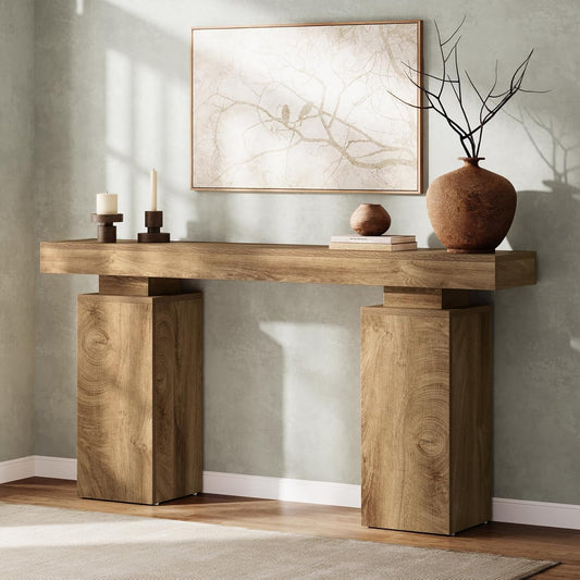 Tribesigns 160cm Long Console Table, Farmhouse Entrance Table Rear Sofa, Wooden Foyer Standard Entry Station, Modern Hallway Accent Furniture for Living Room Decor, Entrance, Natural Wood Finish