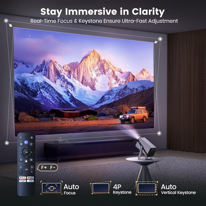 Netflix Official & Dolby Audio Smart Beamer, 4K thuisbioscoop, Full HD 1080P, 4K 600ANSI elektrische focus/auto, verticale trapeziumcorrectie, wifi6, bluetooth-beamer, outdoor, 360° draaibaar