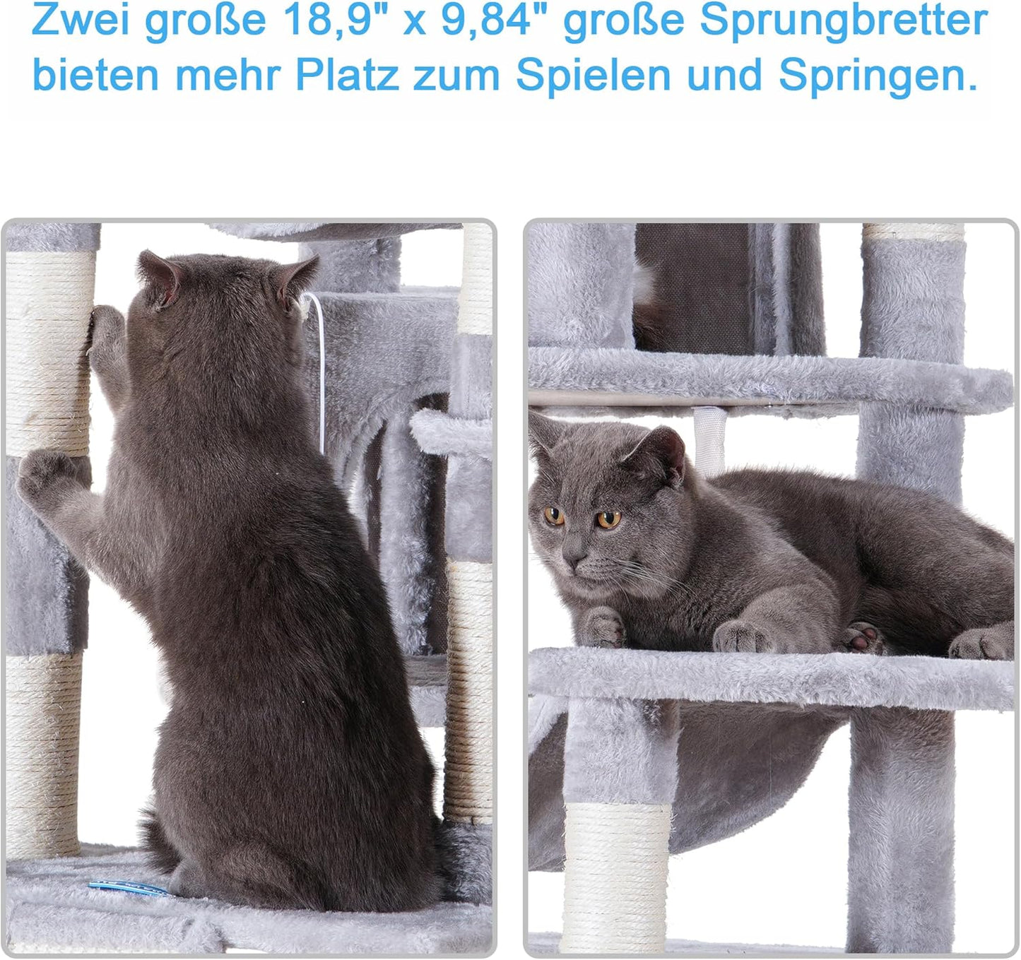 Krabpaal XXL voor Grote Katten – Kattentoren – Kattenboom – Kattenmeubel – Klimboom – Lichtgrijs – 180 cm Hoog – Met Groot Krabvlak en Sisaltouw