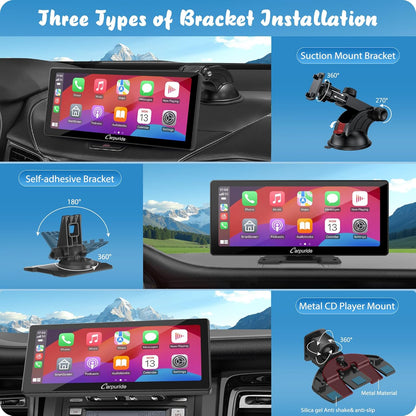 Carpuride W103 Pro met draadloze Bluetooth-overdracht, draagbaar Carplay en Android Auto-autoradio, 10,3 inch 1080P-touchscreen, Mirror Link/GPS/Siri/FM, met 3 houders