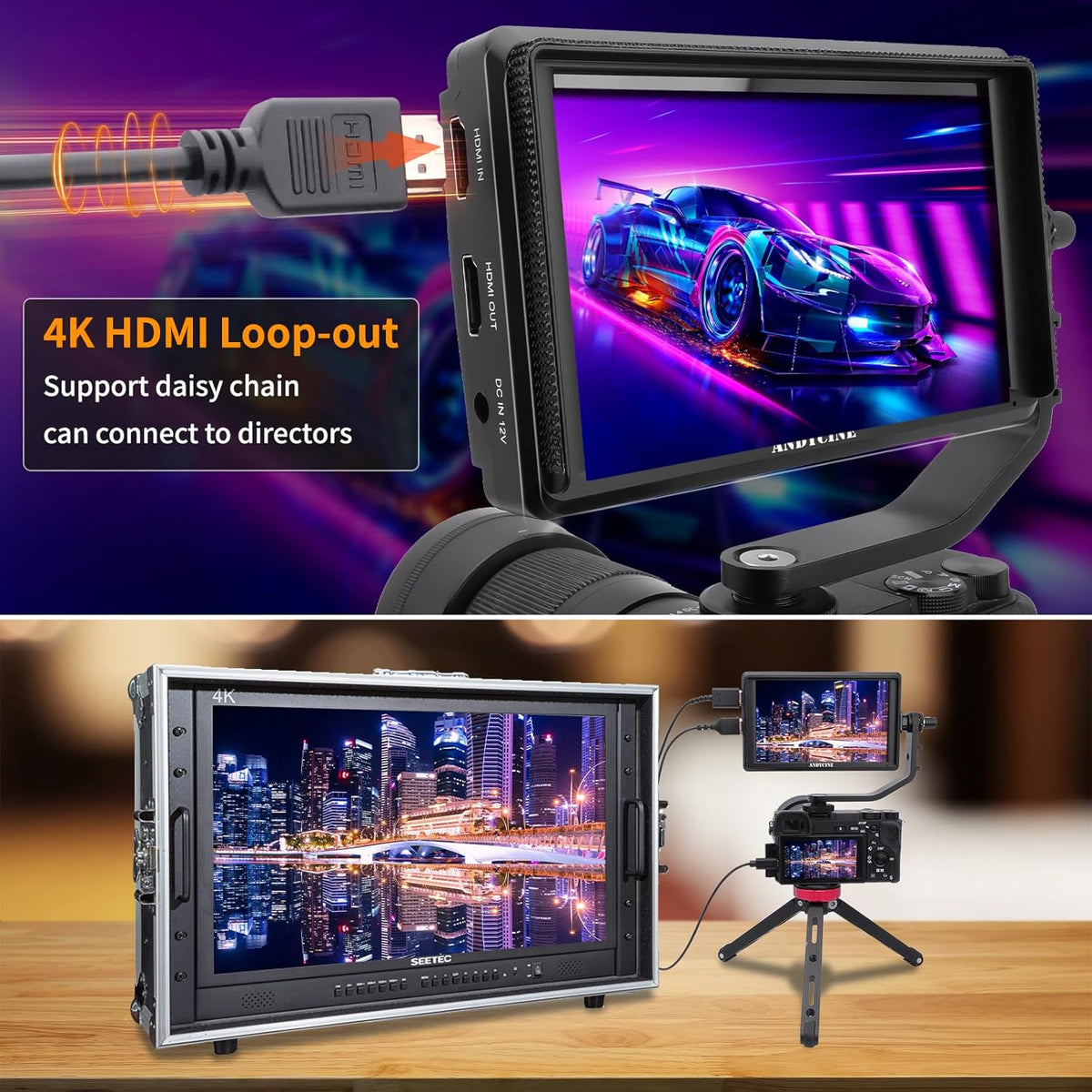 ANDYCINE A6 V2 6 Inch HDMI Field Monitor 1920x1080 Camera Field Monitor Bundel met 4k HDMI In/Out Tilt Arm, Power Output, Batterij & Draagtas inbegrepen