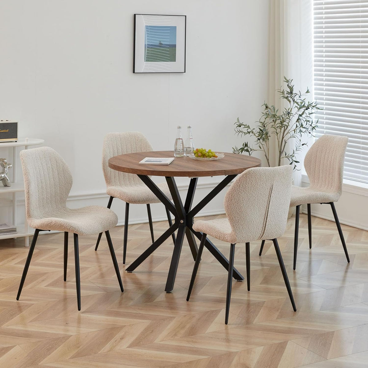 Ronde Eettafel – Eettafel Rond – Keukentafel – Tafel Voor Appartement – Compacte Ronde Tafel – MDF Donker Houtnerf – Stevig X-Onderstel Met Verstelbare Voeten