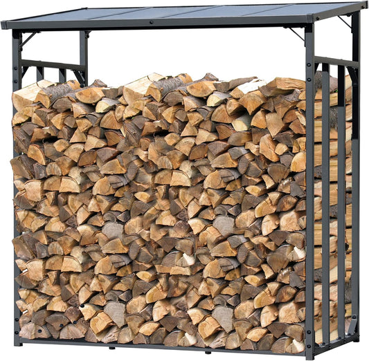 QUICK STAR Metalen brandhoutrek antraciet XXL 185 x 70 x 185 cm promotie tuin brandhoutopslag 2,3 m³ brandhoutopslag stapelhulp buiten