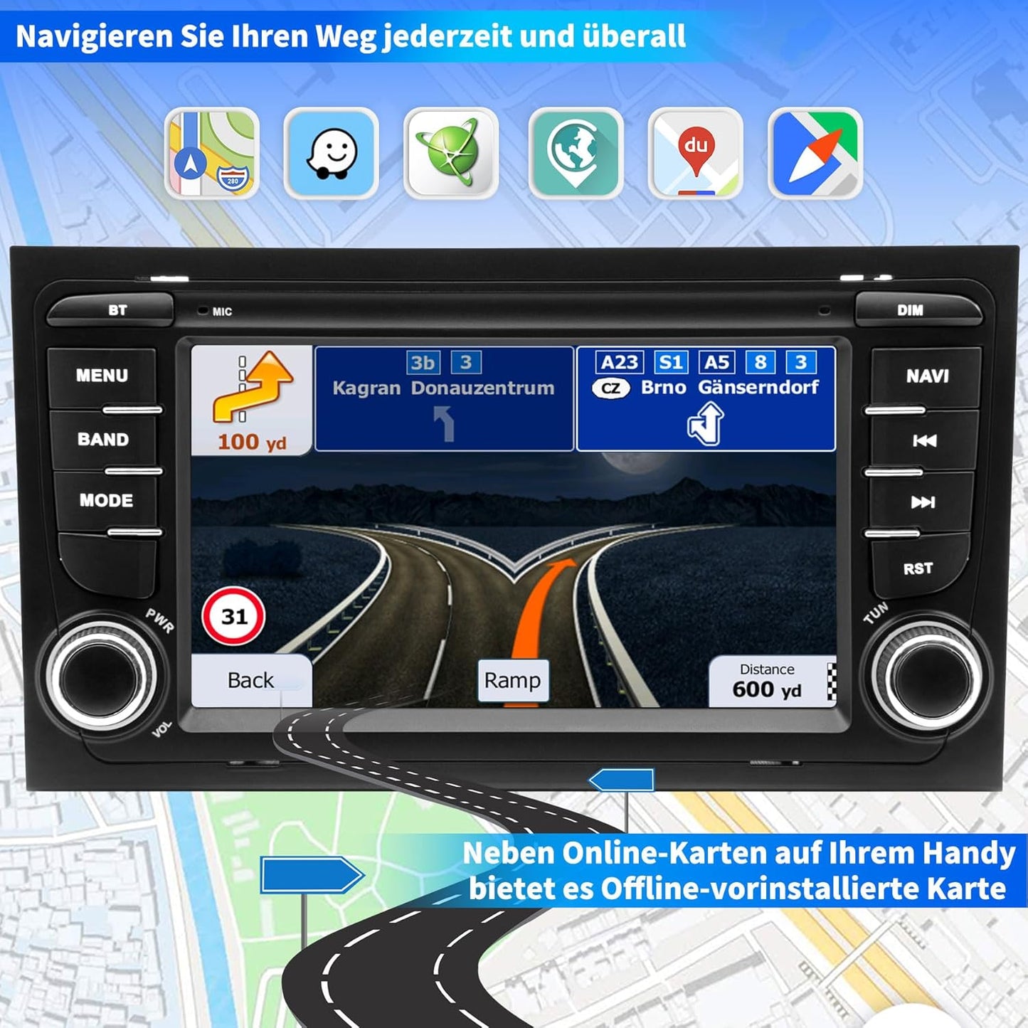 Autoradio voor Audi A4 S4 RS4 – Autoradio Auto Stereo – Infotainmentsysteem – Multimedia Speler – Navigatiesysteem – Android 13 Systeem – 7 Inch IPS Touchscreen – Draadloze CarPlay en GPS Navigatie