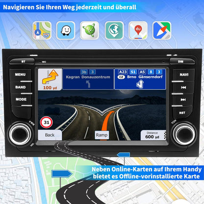 Autoradio voor Audi A4 S4 RS4 – Autoradio Auto Stereo – Infotainmentsysteem – Multimedia Speler – Navigatiesysteem – Android 13 Systeem – 7 Inch IPS Touchscreen – Draadloze CarPlay en GPS Navigatie