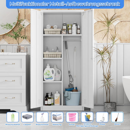 Bestekkast met ventilatie en magneetsluiting, multifunctionele kast, stabiele stalen kast voor stofzuigers, schoonmaakmiddelen, wasgoed en huishoudelijke accessoires, 70 x 30 x 165 cm, wit