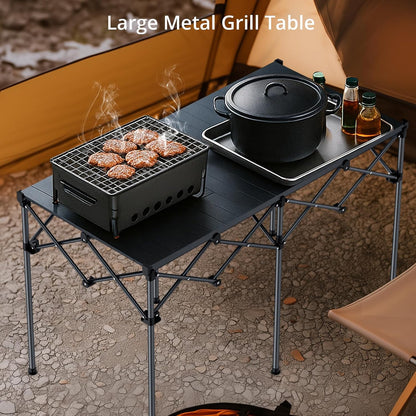 Anbte Campingtafel, grilltafel, 122 x 60 x 74 cm (l x b x h), extra groot, aluminium roltafel, X-frame, klaptafel voor 6 tot 8 personen, draagvermogen tot 120 kg, met draagtas, voor tuin, strand
