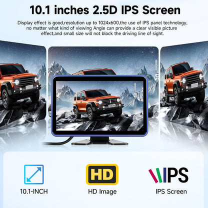 Rimoody Achteruitrijcamera set met 5 camera's met 10,1 inch IPS-display en 5 m + 15 m kabels, IP68 waterdicht, nachtzicht, beeldflip, BSD, loopvideo, DVR