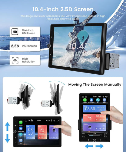 Autoradio 1 Din – Autoradio Draaibaar – Autoradio Touchscreen – Auto Multimedia Speler – Auto Radio Bluetooth – 10,4 Inch Draaibaar Touchscreen – Draadloze CarPlay & Android Auto