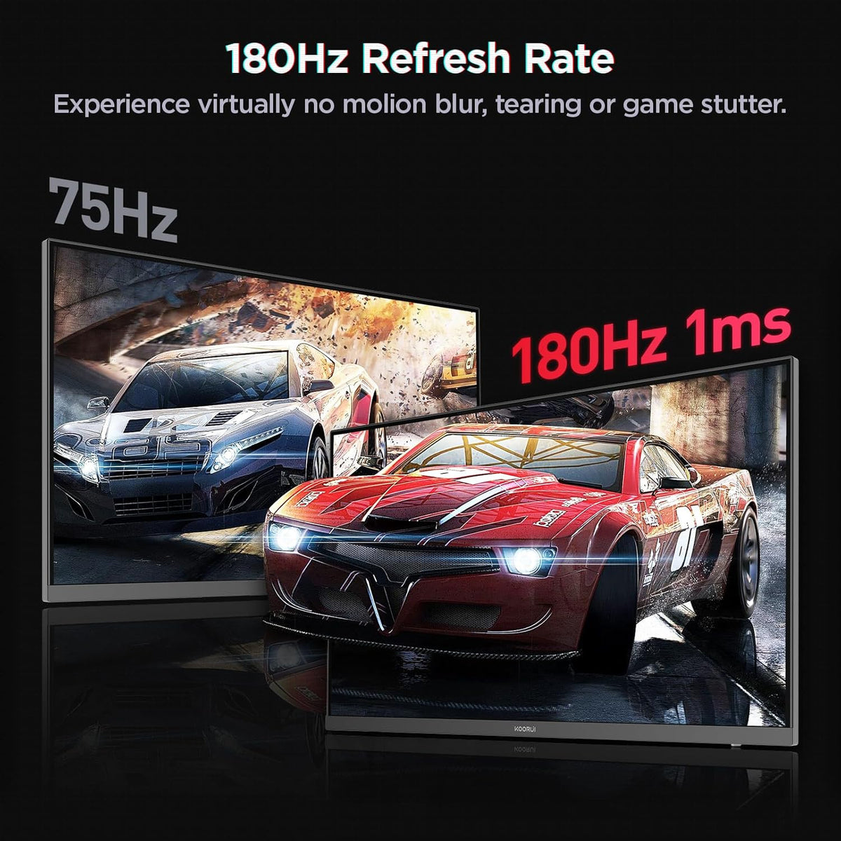 KOORUI G2421V 24 Inch Gaming Monitor,180Hz, IPS, QHD 1440P, 1ms, Adaptive Sync, VESA Mountable, HDMI/DP, Low Blue Light, 99% SRGB - QUORE