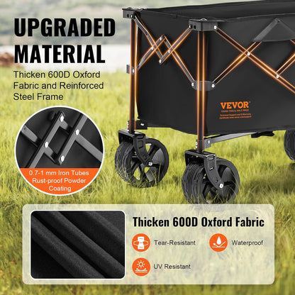 VEVOR 220L/350LBS Opvouwbare Wagon, Heavy Duty Beach Cart Met Grote Wielen, Outdoor Utility All Terrain Wagon Voor Boodschappen En Camping