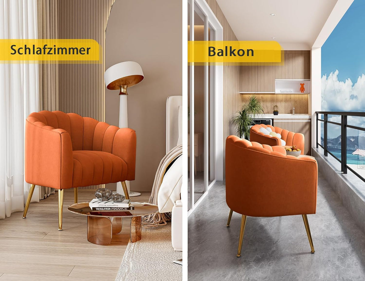 Extra grote pompoen-accentstoel, moderne comfortabele fluwelen bekleding, luxe enkele stoel voor woonkamer, wachtkamer, kantoor en kaptafel, oranje