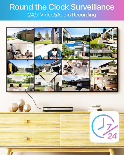 ZOSI 5MP Bewakingscameraset, Videobewaking met 8X 5MP PoE IP Camera en 16CH 4TB HDD NVR, Personendetectie en Voertuigdetectie C225