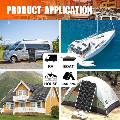 Flexibele Zonnemodule 200W Kit 2×100W 18V Fotovoltaïsche module eenkristal 20A-controller, voor het opladen van 12V-batterijen - stacaravans, caravans, boten, daken (200)