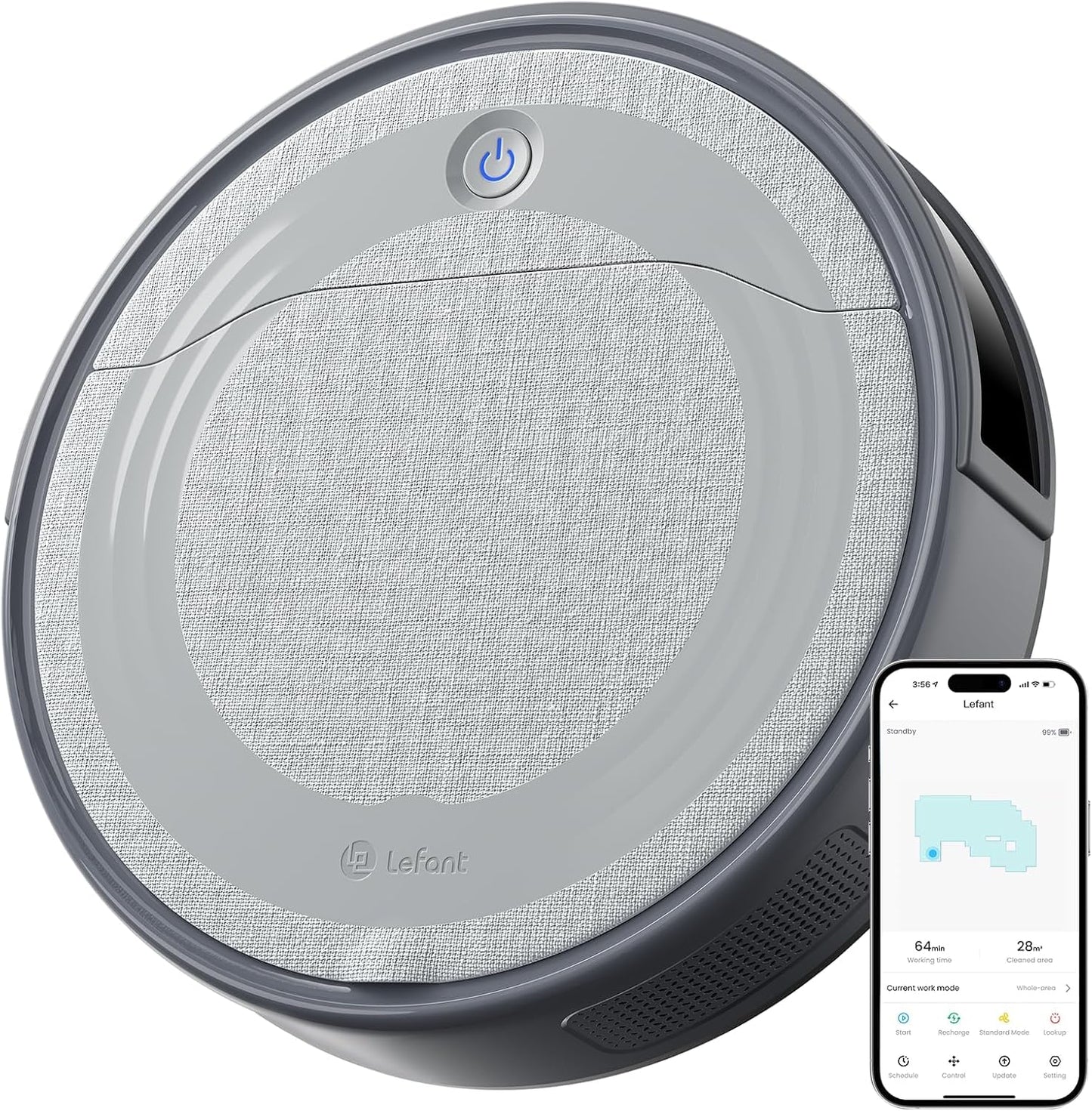 LEFANT M310 Robotstofzuiger met kartering, 4500 Pa, 180 min, voorkomt obstakels, WLAN/app, robotstofzuiger voor dierenharen en harde vloeren, grijs