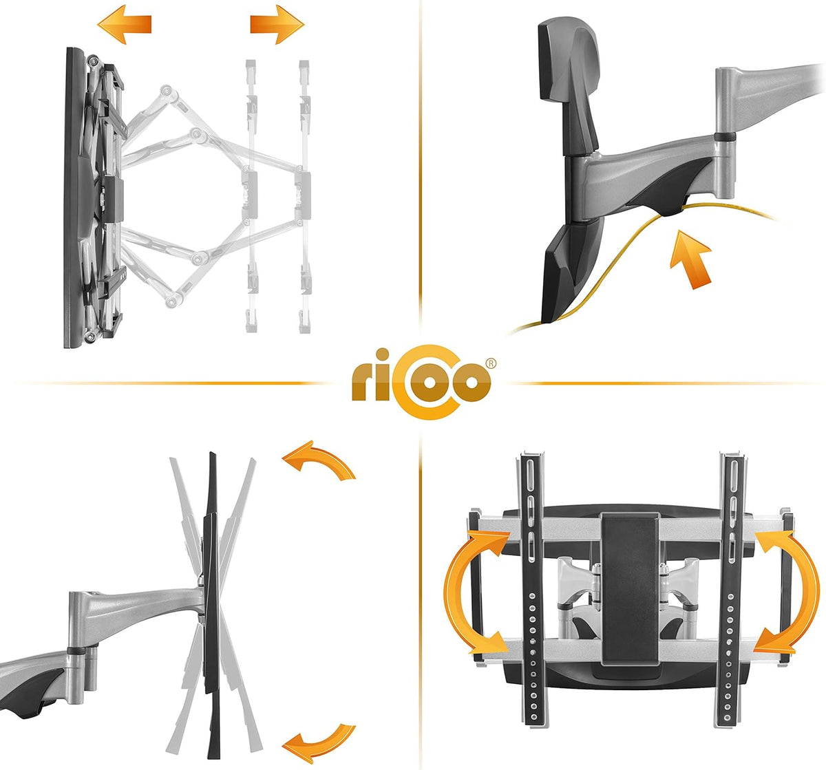 RICOO TV muurbeugel televisie zwenkbaar en kantelbaar voor 40-65 inch, universele tv-houder S1944, televisiehouder voor muur, wandhouder televisie 55 inch tot 45 kg met max. VESA 400x400 mm