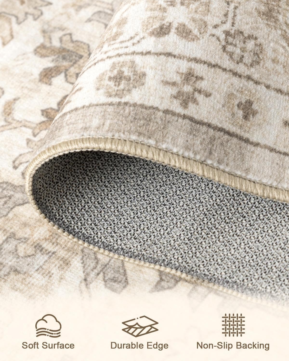 HOMFINE Vintage tapijt - woonkamertapijt slaapkamertapijt wasbare tapijten eetkamertapijt laagpolig buitentapijt pluizig antisliptapijt 240 x 340 cm Beige