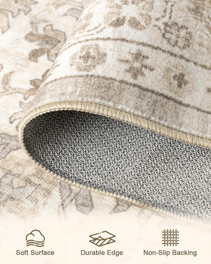 HOMFINE Vintage tapijt - woonkamertapijt slaapkamertapijt wasbare tapijten eetkamertapijt laagpolig buitentapijt pluizig antisliptapijt 300 x 400 cm Beige