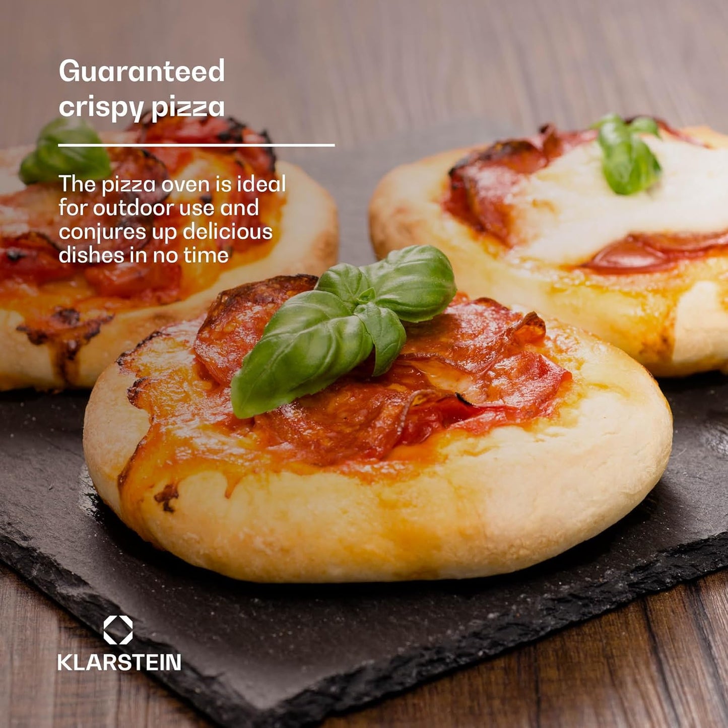 Klarstein Pizzaoven van 30,5 cm voor binnen en buiten, dubbel verwarmingselement boven en onder, 2200 W vermogen, bereikt 500 °C, met ingebouwde thermometer en temperatuurregeling, ultiem pizzagenot