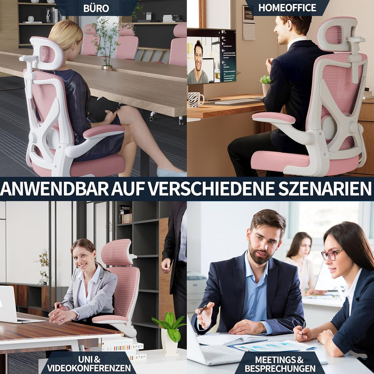 TRALT Bureaustoel, ergonomische bureaustoel met verstelbare lendensteun, hoofdsteun, bureaustoel, gamingstoel in X-vorm, bureaustoel, computerstoel, 150 kg, roze