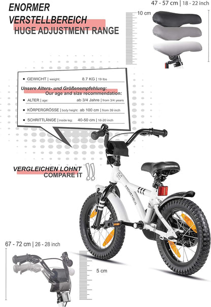 PROMETHEUS BICYCLES kinderfiets 14 inch fiets jongens meisjes van 4 jaar oude met zijwieltjes terugtraprem in wit BMX