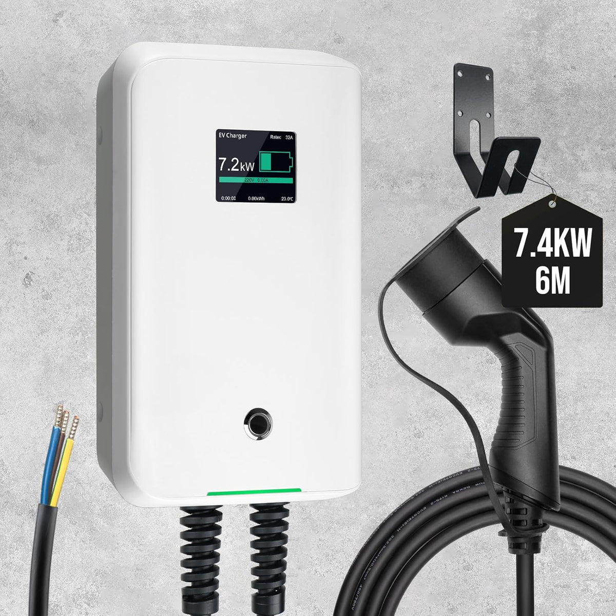 Morec Type 2 EV laadstation 32A EU standaard oplader 7.68kw IEC 62196-2 stekker met stroomkabel naar verdeelkast Draagbare snelwanddoos 6,1 m