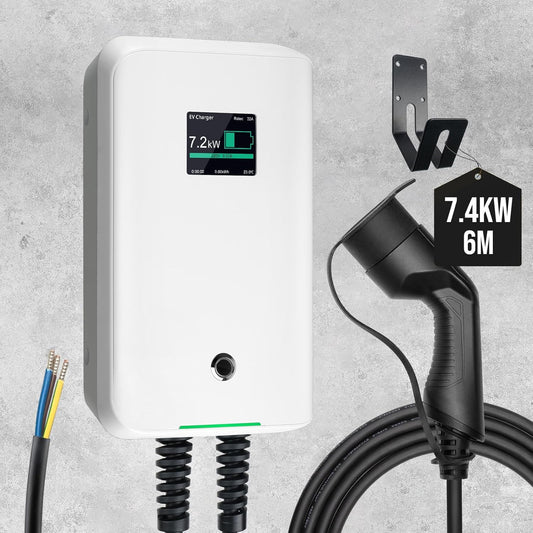 Morec Type 2 EV laadstation 32A EU standaard oplader 7.68kw IEC 62196-2 stekker met stroomkabel naar verdeelkast Draagbare snelwanddoos 6,1 m