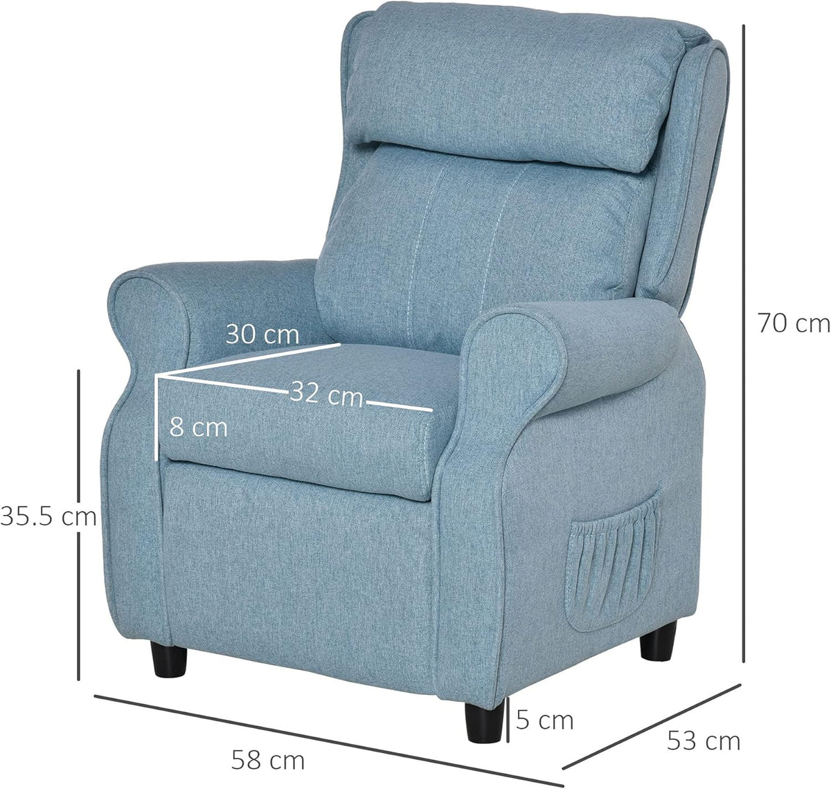 HOMCOM Children's Bench Children's Bench Children's Recliner Chair Recliner Adjustable with Footrest for 3-8 Years Boys and Girls Blue 58 x 53 x 70 cm - QUORE