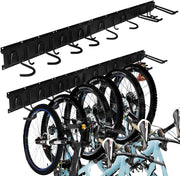 Fietsenrek - Fietsstandaard - Fietshouder - Fietshaak - voor 6 Fietsen  - 5 Helmen - 2 Garagehaken - Verstelbare - Verticale Wandfietsophanging - met Framebescherming - voor Woning - Garage - Opslag - 162.8 x 10 cm -Zwart