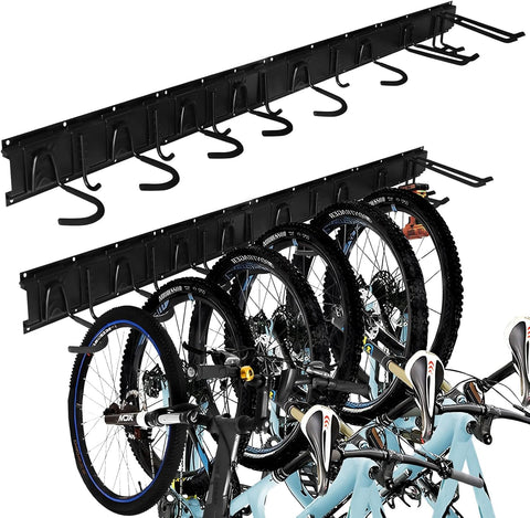Fietsenrek - Fietsstandaard - Fietshouder - Fietshaak - voor 6 Fietsen  - 5 Helmen - 2 Garagehaken - Verstelbare - Verticale Wandfietsophanging - met Framebescherming - voor Woning - Garage - Opslag - 162.8 x 10 cm -Zwart