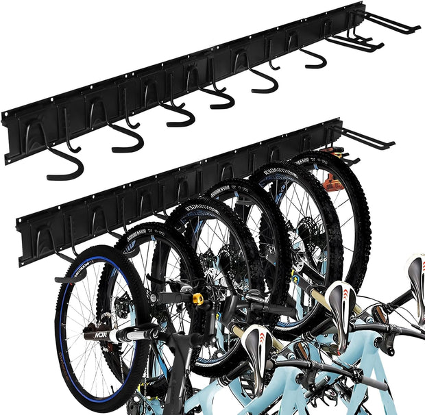 Fietsenrek - Fietsstandaard - Fietshouder - Fietshaak - voor 6 Fietsen  - 5 Helmen - 2 Garagehaken - Verstelbare - Verticale Wandfietsophanging - met Framebescherming - voor Woning - Garage - Opslag - 162.8 x 10 cm -Zwart