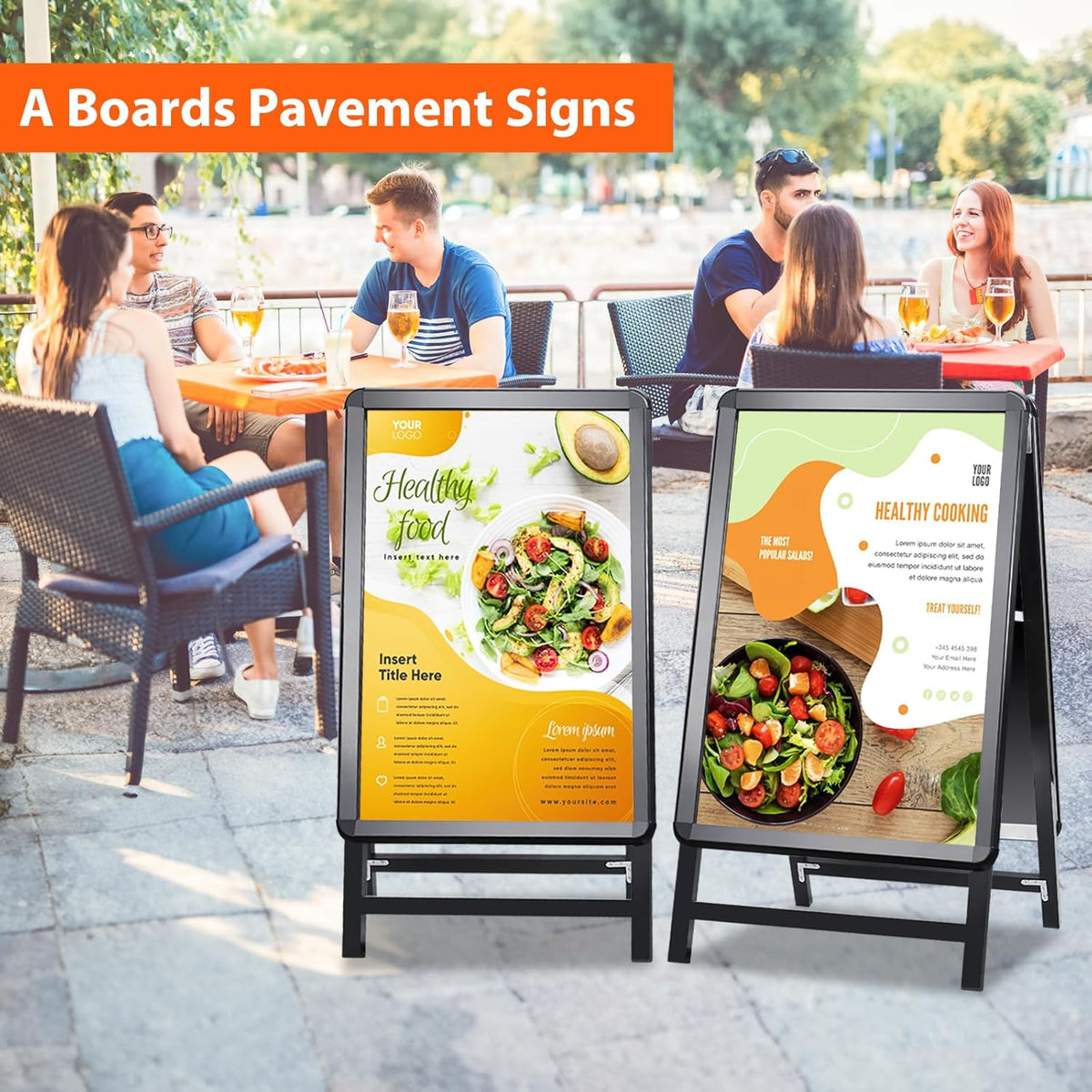 Stoepbord A1 Zwart – A-Bord – Sandwichbord – Reclamebord – Menubord – Dubbelzijdig – Opvouwbaar 9 Cm