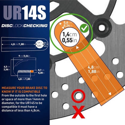 Urban UR14S Anti-diefstal Hangslot Motorfiets Remschijfslot, 120 dB alarm, 14 mm