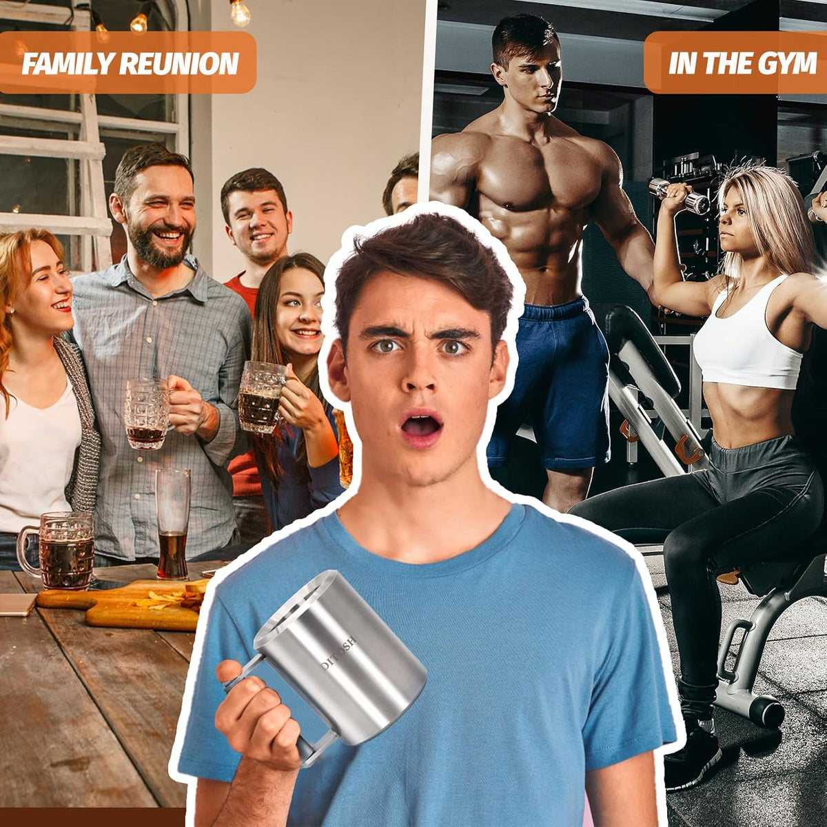 10kg/22lb Heavy Coffee Mug Challenge 304 Stainless Steel Dumbbell Cups Silver Overweight Sports Water Cup for Fitness Training Arm Strength Prank Gift Home Gym Workout Equipment 400ml/13.5oz - QUORE