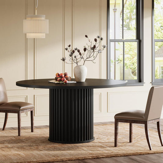 Tribesigns Black Round Dining Table for 4-6 People, 110cm Circle Kitchen Table with Sturdy Metal Base, Modern Dining Room Furniture