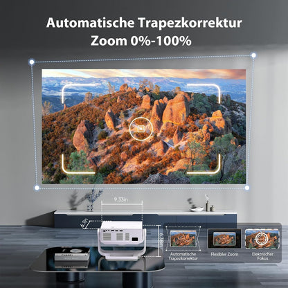 2025 Smart beamer 4K ondersteuning Android 11, Full HD 1080P, 28000 lumen, WiFi 6 en BT 5.2, houder verstelbaar 120°, elektrische focus, trapeziumcorrectie, thuisbioscoopprojector voor switch