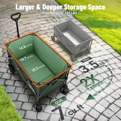 Overmont Opvouwbare bolderkar, inklapbare handwagen, met brede wielen, tot 150 kg draagkracht, voor camping, sport, winkelen, tuin, groen