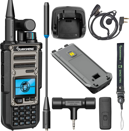 HYS Quansheng TK-11(8) 10W VHF/UHF Walkie Talkie, Type-C oplaadpoort en 3000 mAh accu, 999 kanaalnummers, spectrum-analysator, professionele twee-weg radio met koptelefoon