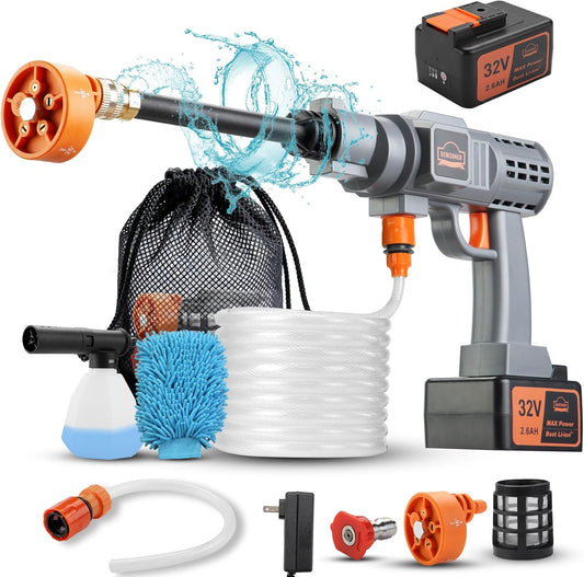 Hogedrukreiniger – Accu Hogedrukspuit – Drukreiniger – Draagbare Waterreiniger – 6-in-1 Sproeimondstuk – 32V 2,6 Ah Accu – 700 Psi (48 Bar) Maximale Druk