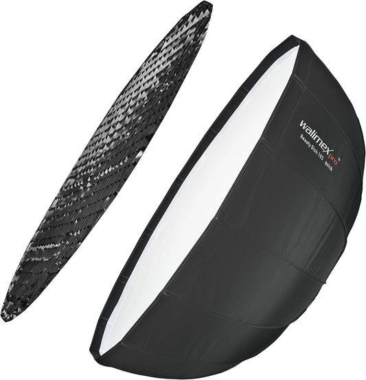 Walimex pro Studio Line Beauty Dish Softbox QA105 – Beauty Dish lichtvormer, 105 cm Ø, 46 cm diep, opvouwbaar, met rooster, binnen- en buitendiffuser, voor Speedlite opsteekflits, studioflits, 22456