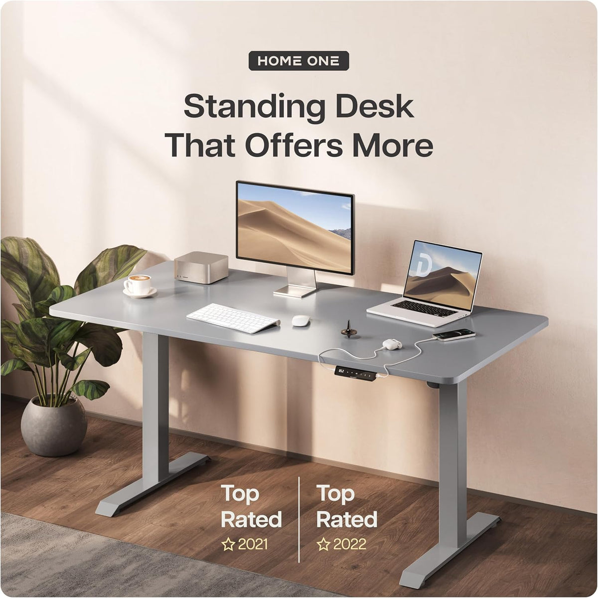 Desktronic Desk HomeOne Frame - Height Adjustable Desk, Standing Desk, Table Frame, Height Adjustable, Electric Desk with Touch Screen and Charging Ports, Grey - QUORE
