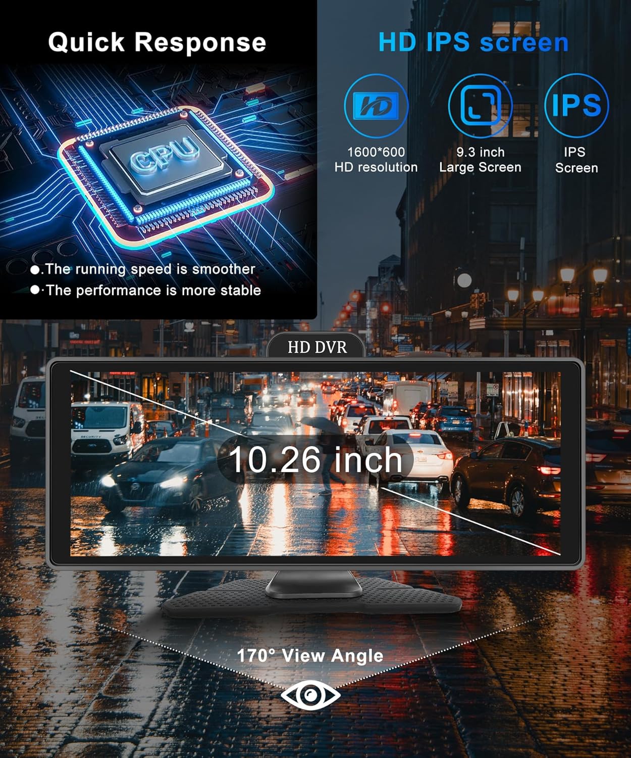 Podofo Carplay Draagbare autoradio, voor Android en Android, 10,26 inch touchscreen, ADAS FM-zender, USB/AUX/SD gedeeld scherm met achteruitrijcamera, 10 m, DC9-36 V