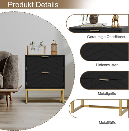 Nachtkastje – Nachtkastjes – Bijzettafel – Opbergkast – Ladekast – Set van 2 – Met 2 Lades – Hoogwaardig MDF Met Metalen Poten