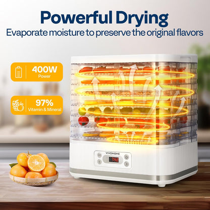 VIVOHOME Elektrische droogautomaat met 8 laden, 400 W droogapparaat met 72-uurs digitale timer en temperatuurregeling voor fruit, groenten, vlees, gedroogd vlees, kruiden, rundvlees, paddenstoelen